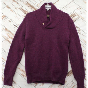 VINTAGE Eddie Bauer Sweater Mens Medium Purple Wool Blend Shawl Neck Button USA